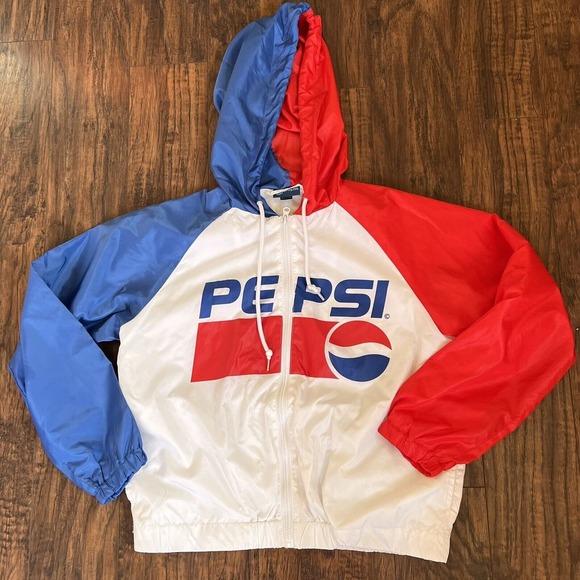 Pepsi Cola Wind Breaker Womens Med Jacket Zip Up Retro Logo Color Block Y2K READ - Picture 1 of 9
